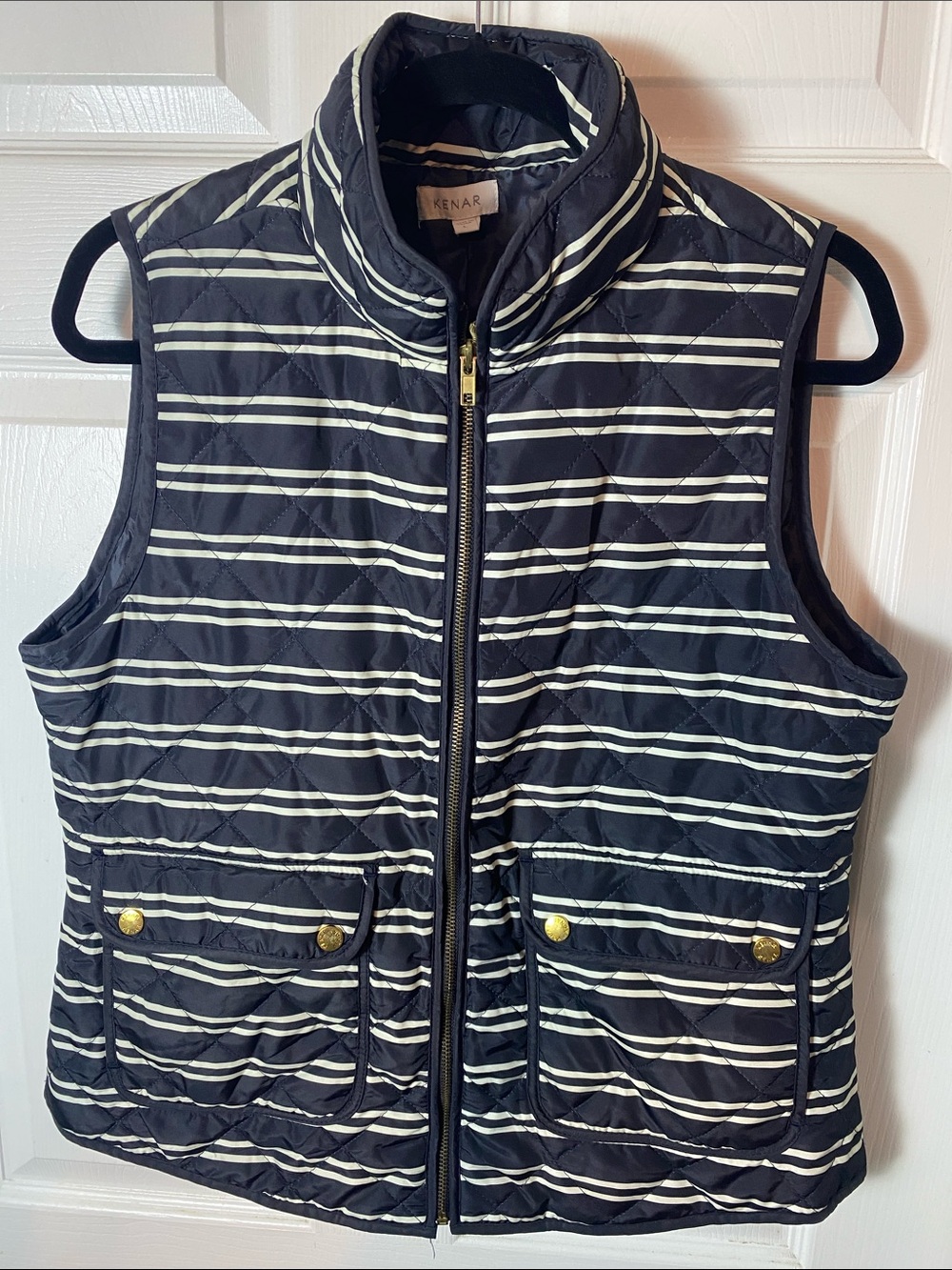 Kenar Women's Navy & White Quilted Striped Vest